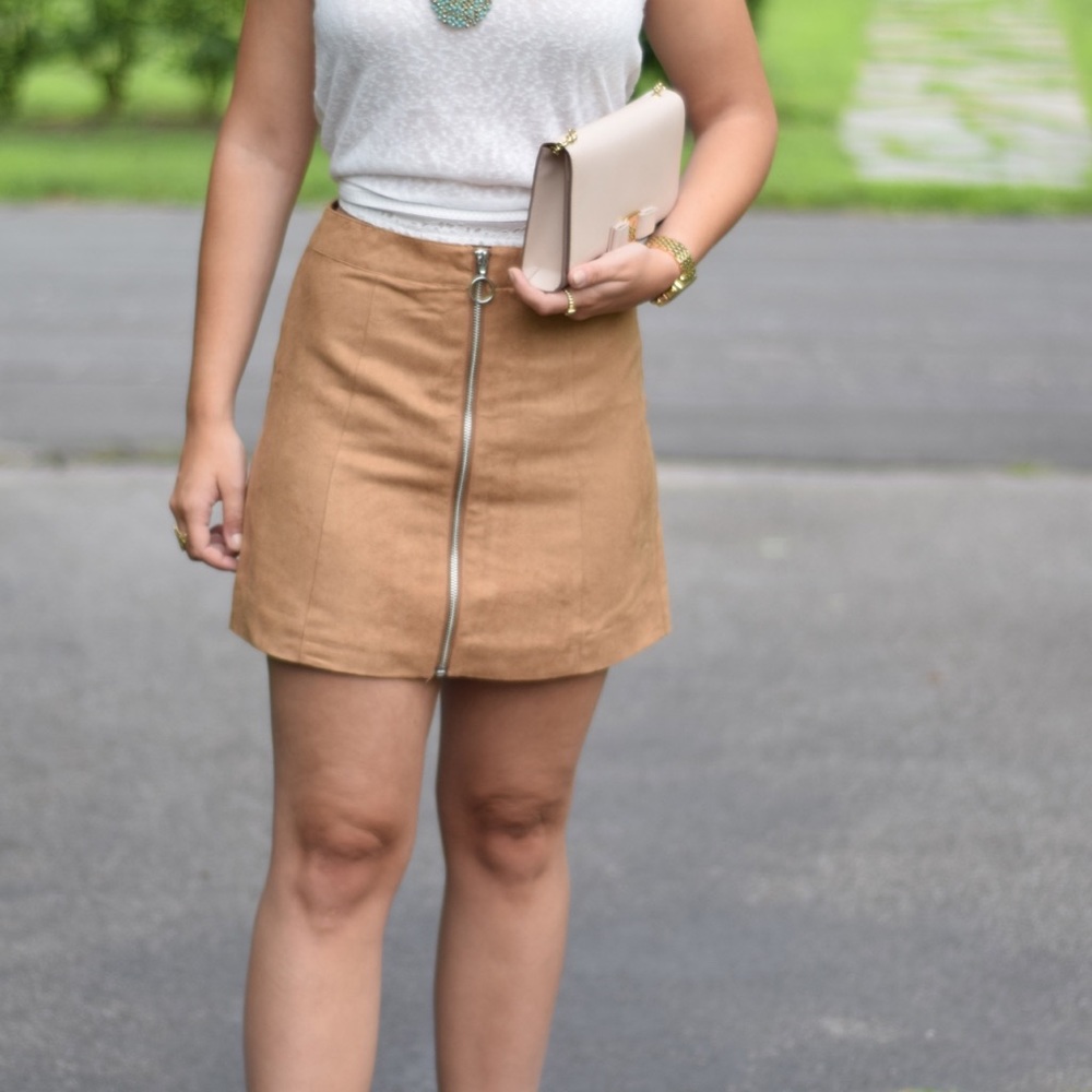 Camel suede mini skirt